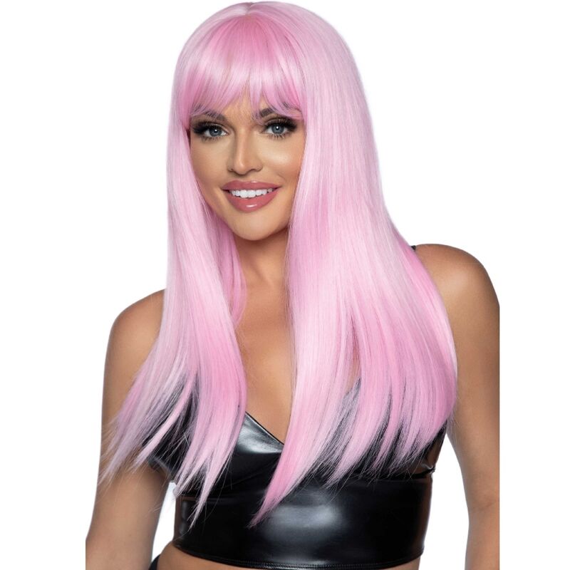 LEG AVENUE – PELUCA LARGA LISA CON FLEQUILLO ROSA
