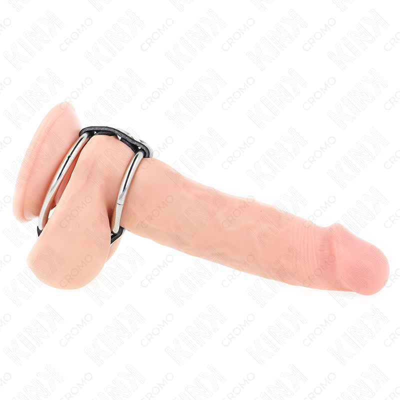 KINK – ANILLO PENE METAL DOBLE 3.8 CM A 5 CM CONECTADOS CON CUERO