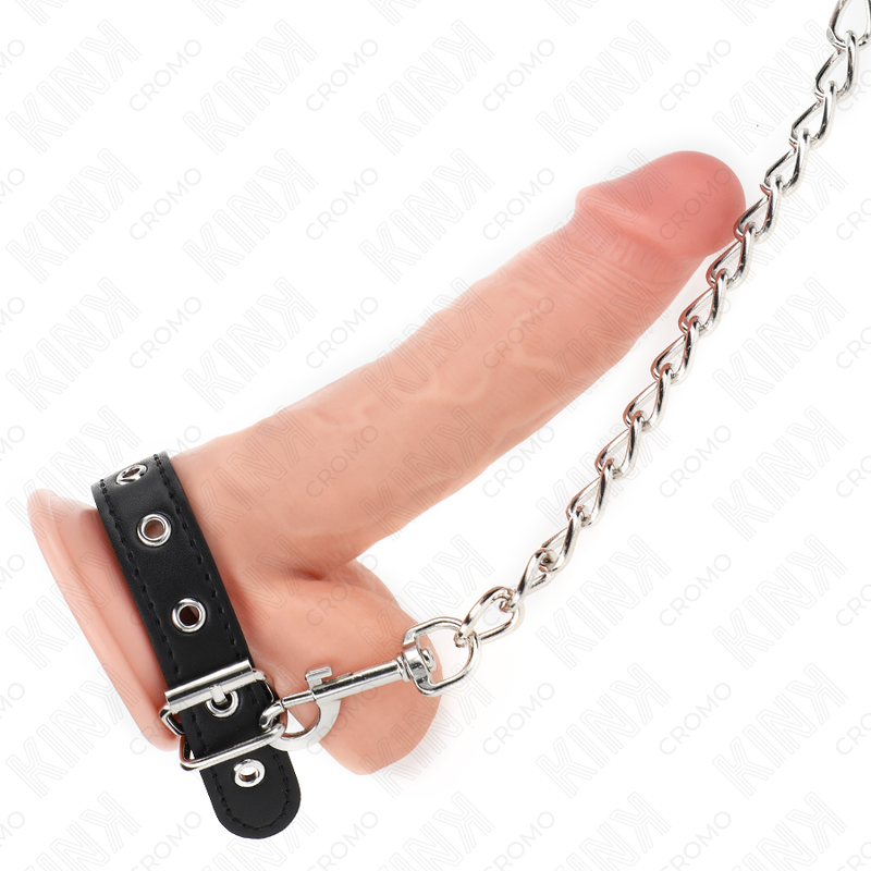 KINK – ANILLO PENE CUERO CON CORREA 21.5 X 2 CM Y CADENA METAL 60 CM