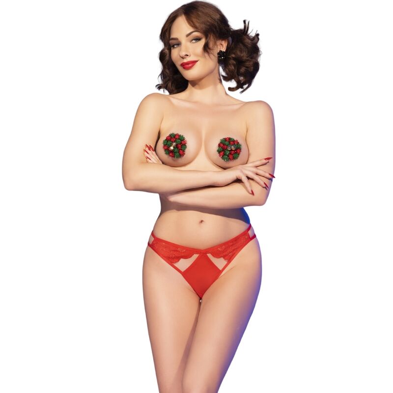 CHILIROSE – CR 4839 SET NAVIDEÑO PEZONERAS + PANTIES ROJO L/XL