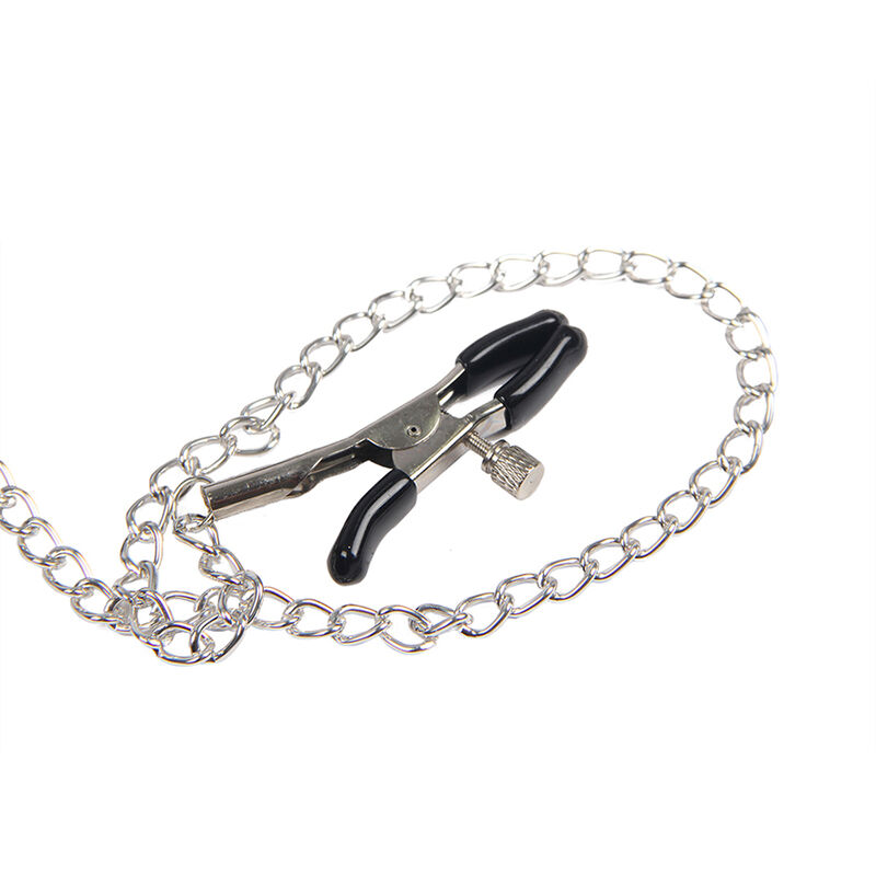 SUBBLIME – 953720 PINZAS PARA EL PECHO CON CORREA DE CUERO BONDAGE NEGRO TALLA ÚNICA