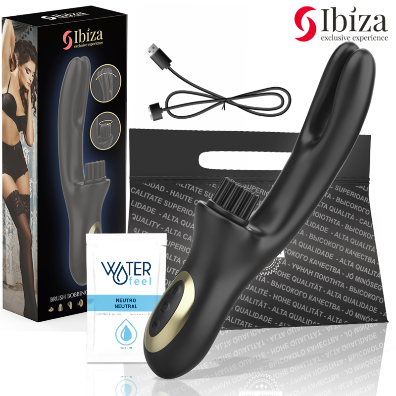 IBIZA – VIBRADOR HI-TECH RABITT MULTI CELDAS CLITORIALES Y DOBLE CLAMPING NEGRO