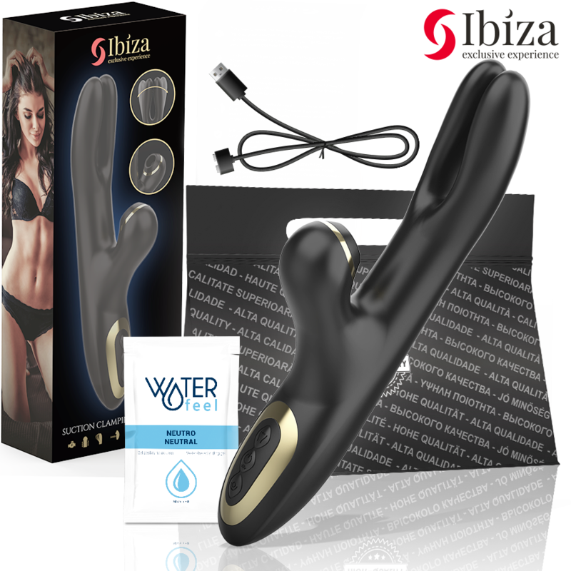 IBIZA – VIBRADOR  HI-TECH RABITT POR ONDAS CLITORIALES Y DOBLE CLAMPING NEGRO DOBLE CLAMPING NEGRO