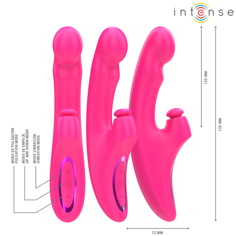 INTENSE – EMI VIBRADOR 13,5 CM MULTIFUNCIÓN 3 EN 1 10 VIBRACIONES ROSA