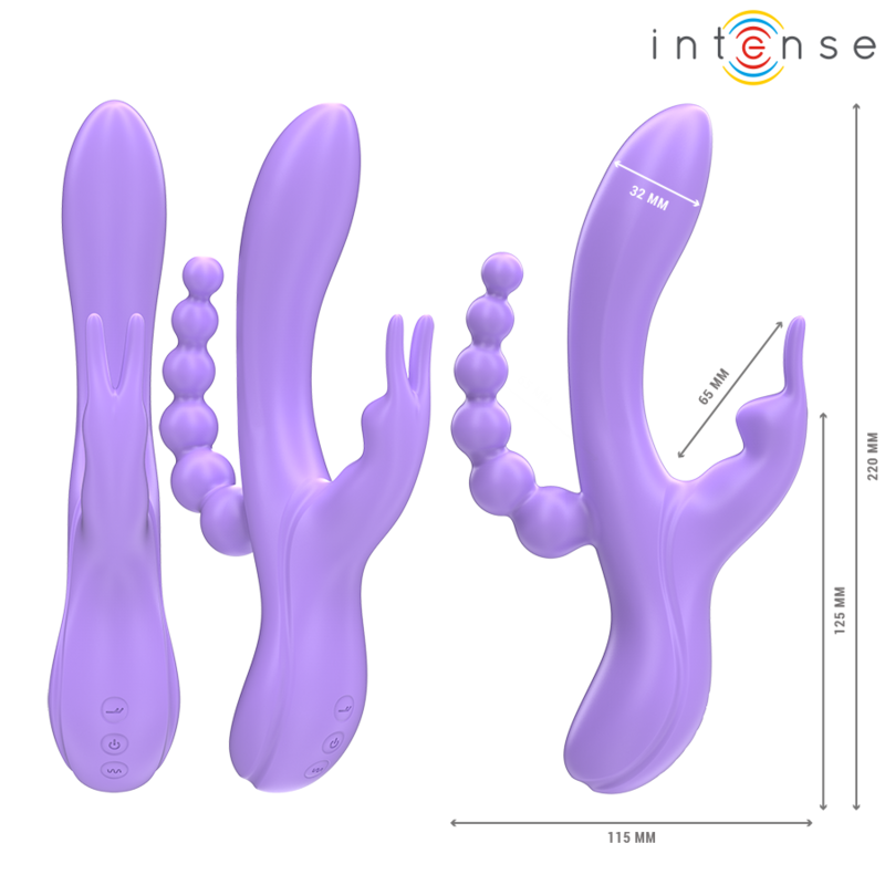 INTENSE – MIKO TRIPLE VIBRADOR RABBIT  ESTIMULADOR  ANAL 7 VIBRACIONES MORADO