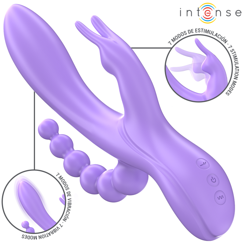INTENSE – MIKO TRIPLE VIBRADOR RABBIT  ESTIMULADOR  ANAL 7 VIBRACIONES MORADO