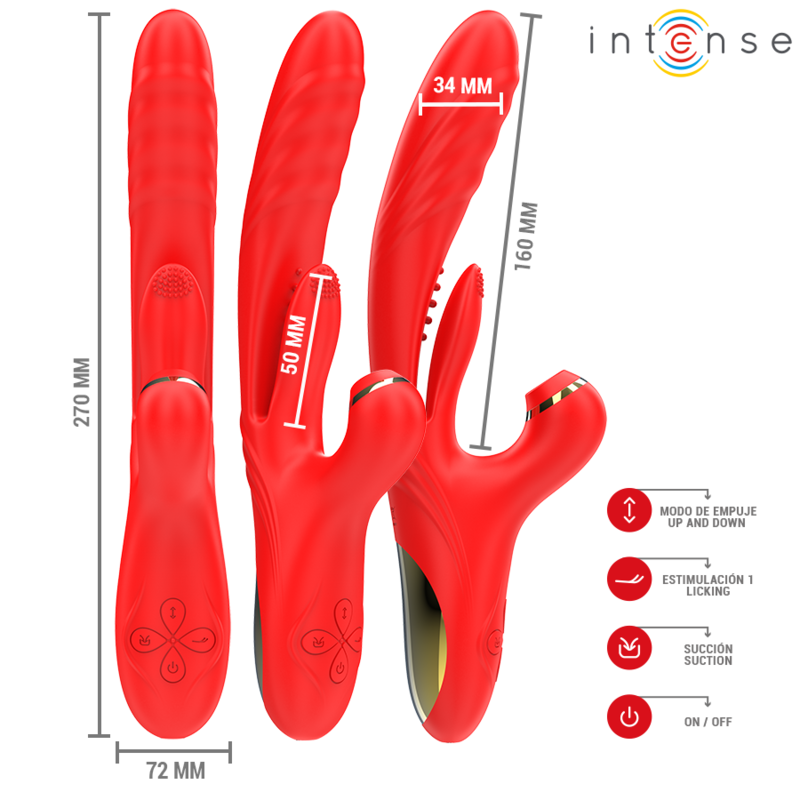 INTENSE – KAROL VIBRADOR MULTIFUNCIÓN EMPUJE  ESTIMULACIÓN  SUCCIÓN ROJO