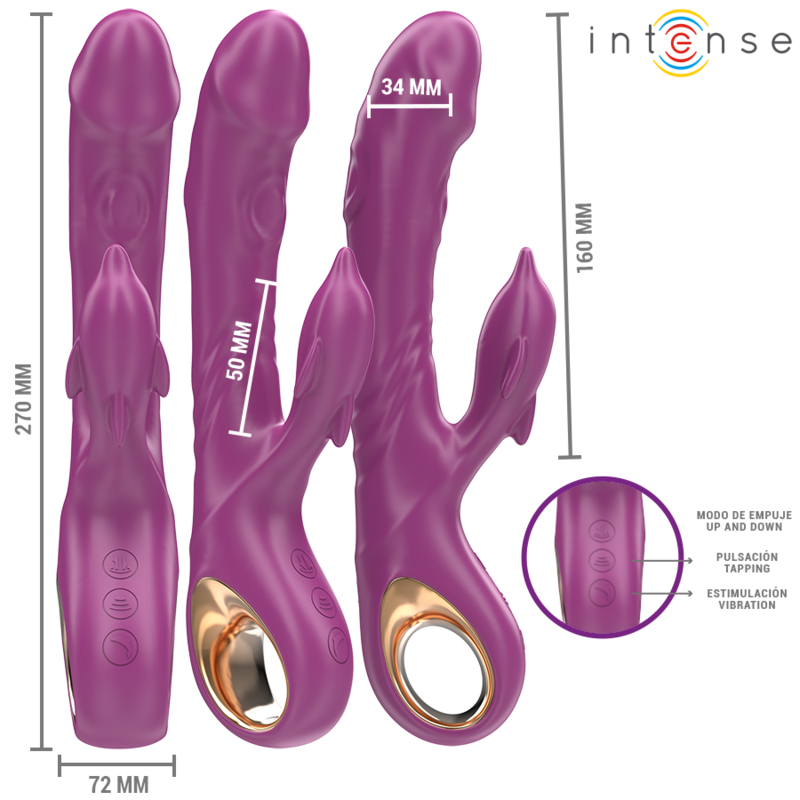 INTENSE – HALLE VIBRADOR MULTIFUNCIÓN CON LENGUA ESTIMULADORA EN FORMA DE DELFÍN MORADO
