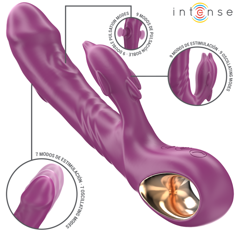 INTENSE – HALLE VIBRADOR MULTIFUNCIÓN CON LENGUA ESTIMULADORA EN FORMA DE DELFÍN MORADO