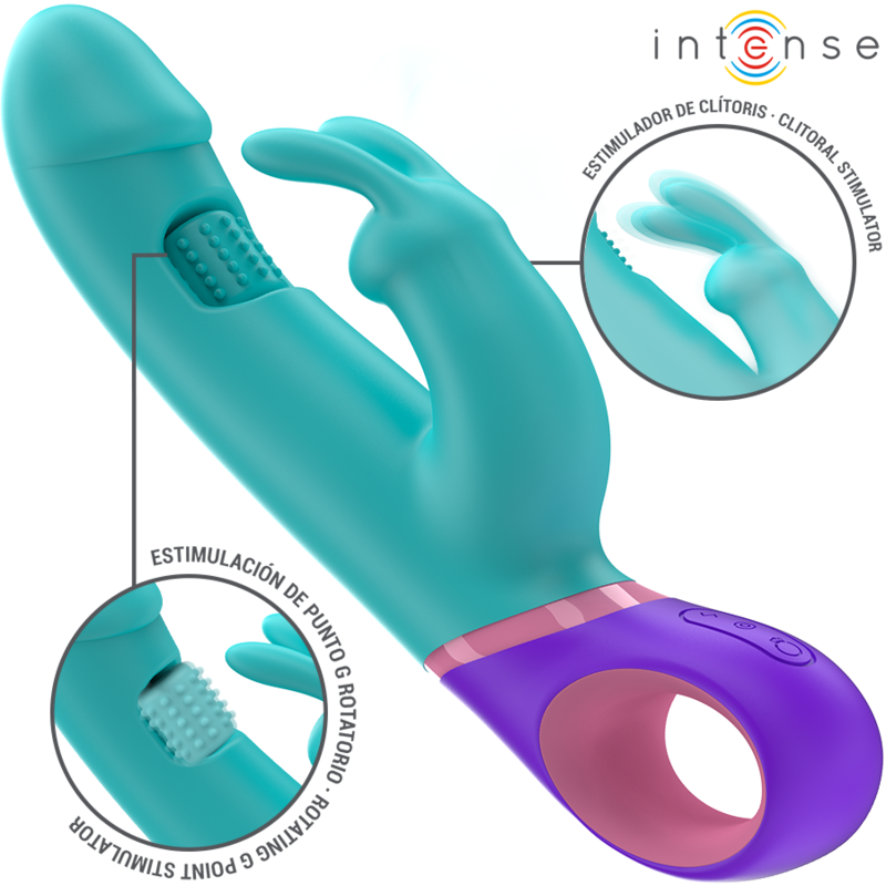 INTENSE – MÓNICA VIBRADOR RABBIT CON ESTIMULADOR ROTATORIO DEL PUNTO G AZUL