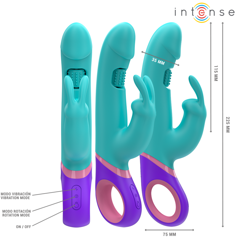 INTENSE – MÓNICA VIBRADOR RABBIT CON ESTIMULADOR ROTATORIO DEL PUNTO G AZUL