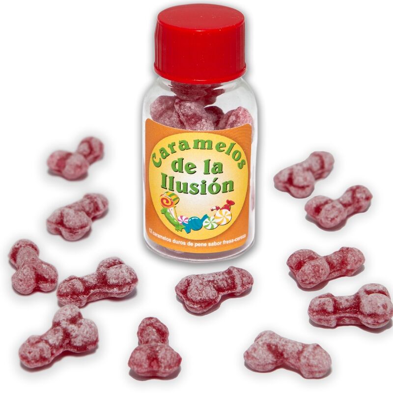 DIABLO PICANTE – 12 CARAMELOS DE LA ILUSIÓN FORMA PENE FRESA/CEREZA