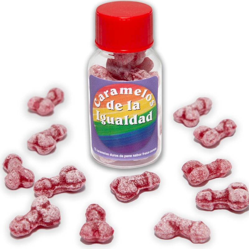 DIABLO PICANTE – 12 CARAMELOS DE LA IGUALDAD FORMA PENE FRESA/CEREZA