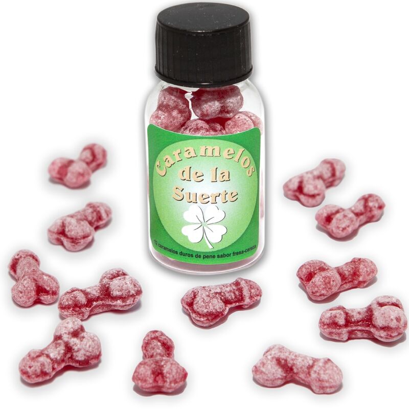 DIABLO PICANTE – 12 CARAMELOS DE LA SUERTE FORMA PENE FRESA/CEREZA