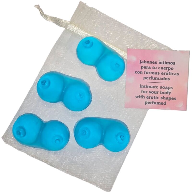 DIABLO PICANTE – 4 MINI JABONES PERFUMADOS FORMA PECHOS AZUL