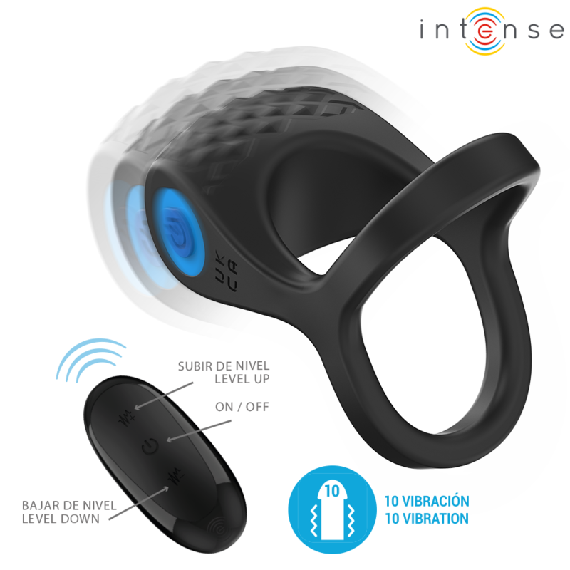 INTENSE – ALEX ANILLO DOBLE VIBRADOR PENE 10 VIBRACIONES NEGRO