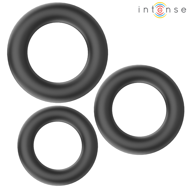 INTENSE – HUGH 3 ANILLOS BÁSICOS PARA PENE SILICONA NEGRO