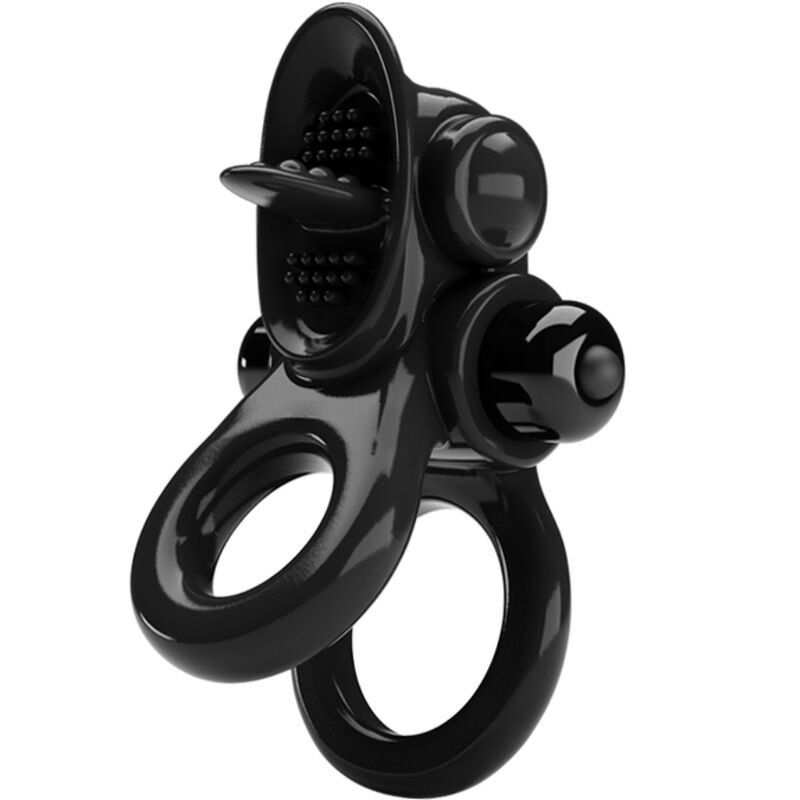 PRETTY LOVE – PASSIONATE RING DOBLE ANILLO VIBRADOR + ESTIMULADOR CLÍTORIS NEGRO