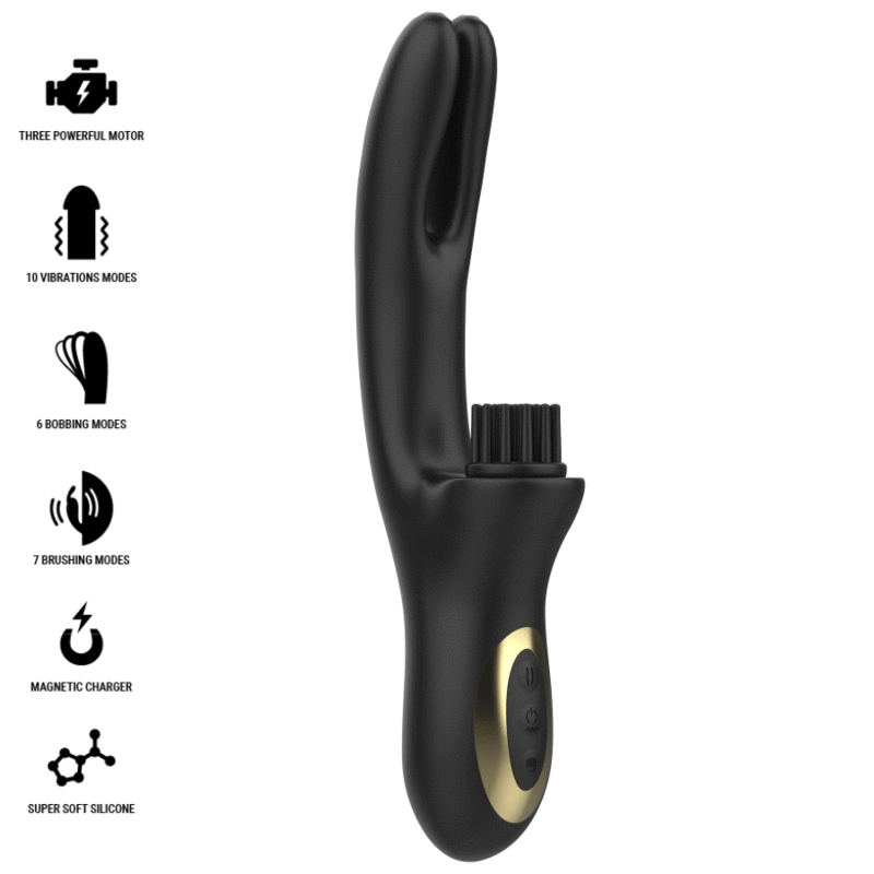 IBIZA – VIBRADOR HI-TECH RABITT MULTI CELDAS CLITORIALES Y DOBLE CLAMPING NEGRO