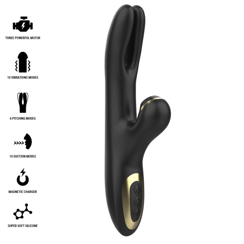 IBIZA – VIBRADOR  HI-TECH RABITT POR ONDAS CLITORIALES Y DOBLE CLAMPING NEGRO DOBLE CLAMPING NEGRO