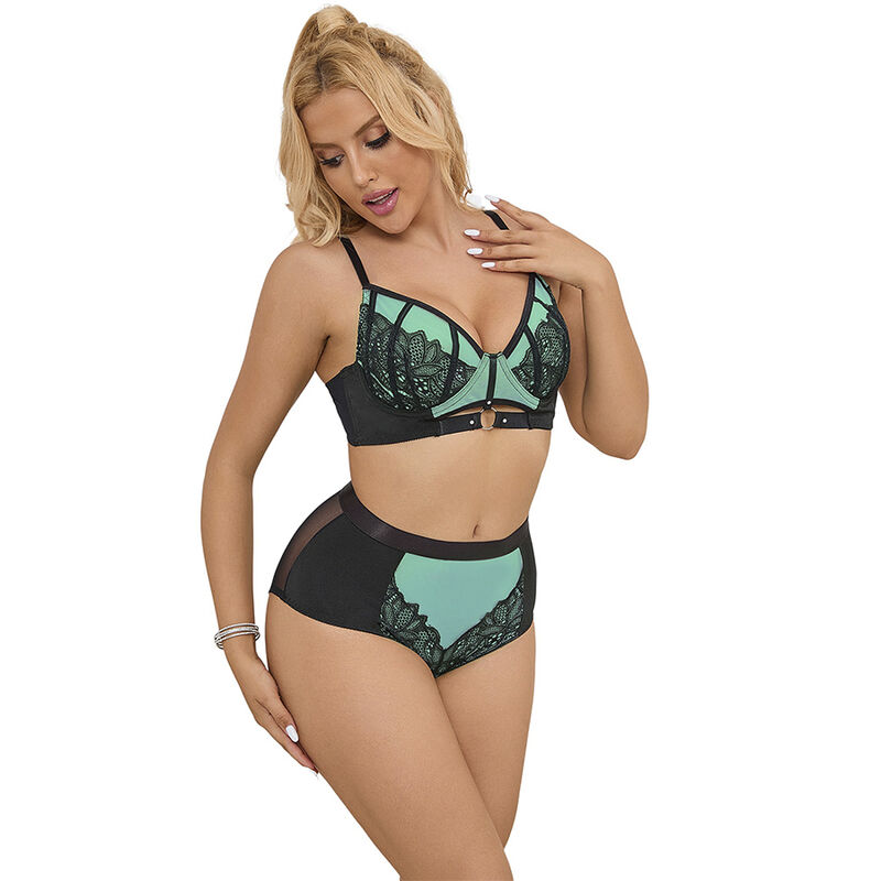 SUBBLIME – 955557 CONJUNTO SUJETADOR CON CREMALLERA DE MALLA DE CHAROL VERDE S/M