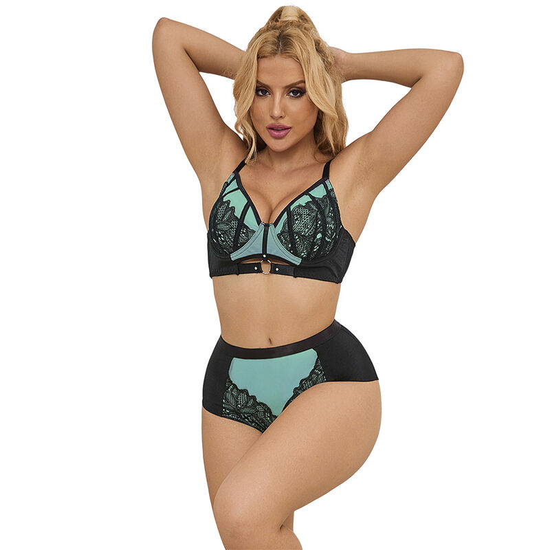 SUBBLIME – 955564 CONJUNTO SUJETADOR CON CREMALLERA DE MALLA DE CHAROL VERDE L/XL