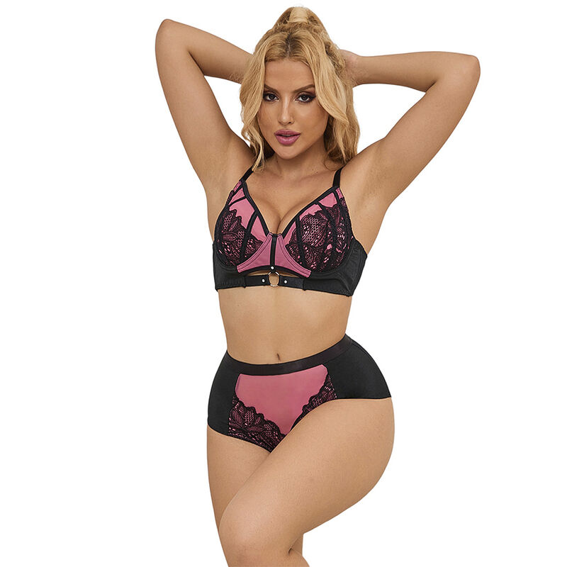 SUBBLIME – 955571 CONJUNTO SUJETADOR CON CREMALLERA DE MALLA DE CHAROL ROSA S/M