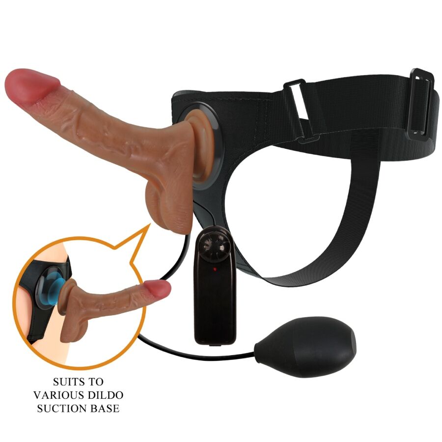 PRETTY LOVE – HARNESS BRIEFS UNIVERSAL CON DILDO VIBRACIÓN Y SQUIRTING 15.5 CM MULATO