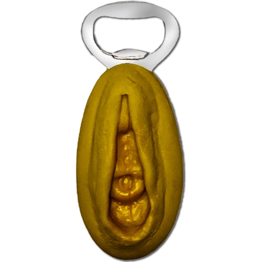 DIABLO PICANTE – ABRIDOR PLATEADO CON FORMA VAGINA DORADA