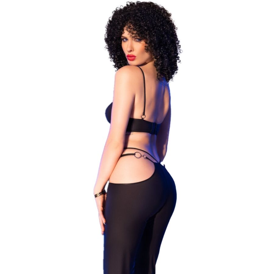 CHILIROSE – CR 4851 SET TOP NEGRO Y LEGGINS CON COMPLEMENTOS DORADOS S
