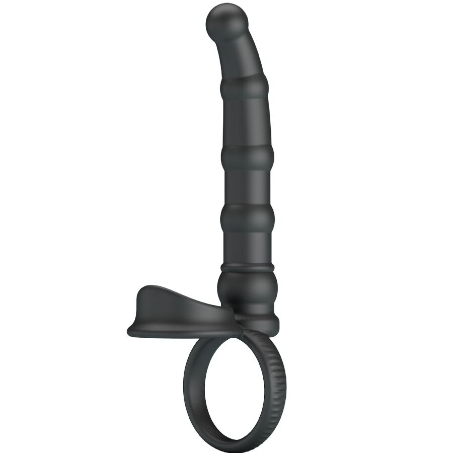 PRETTY LOVE – TATUM ANILLO VIBRADOR PENE CON PLUG 10 VIBRACIONES NEGRO