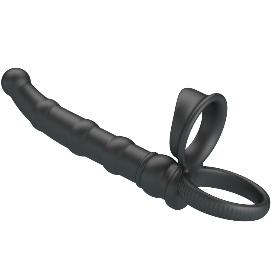 PRETTY LOVE – TATUM ANILLO VIBRADOR PENE CON PLUG 10 VIBRACIONES NEGRO