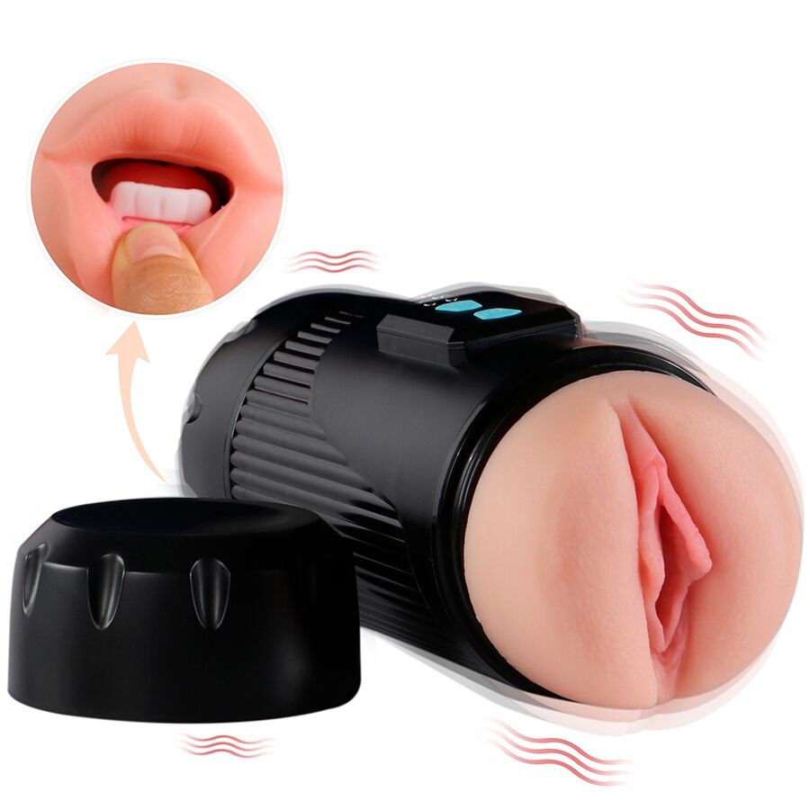 SHEQU – KAY MASTURBADOR DOBLE CON VIBRACIÓN DUAL BOCA Y VAGINA