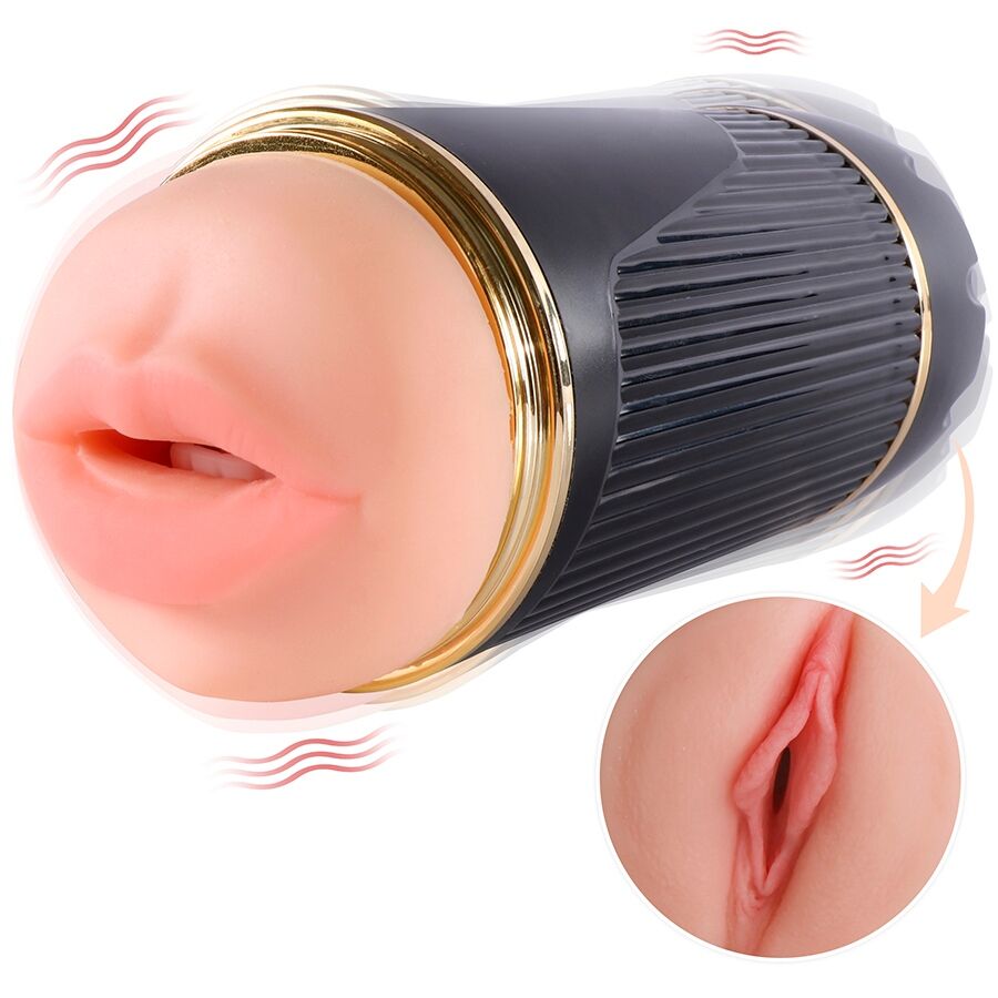 SHEQU – KAY MASTURBADOR DOBLE CON VIBRACIÓN DUAL BOCA Y VAGINA