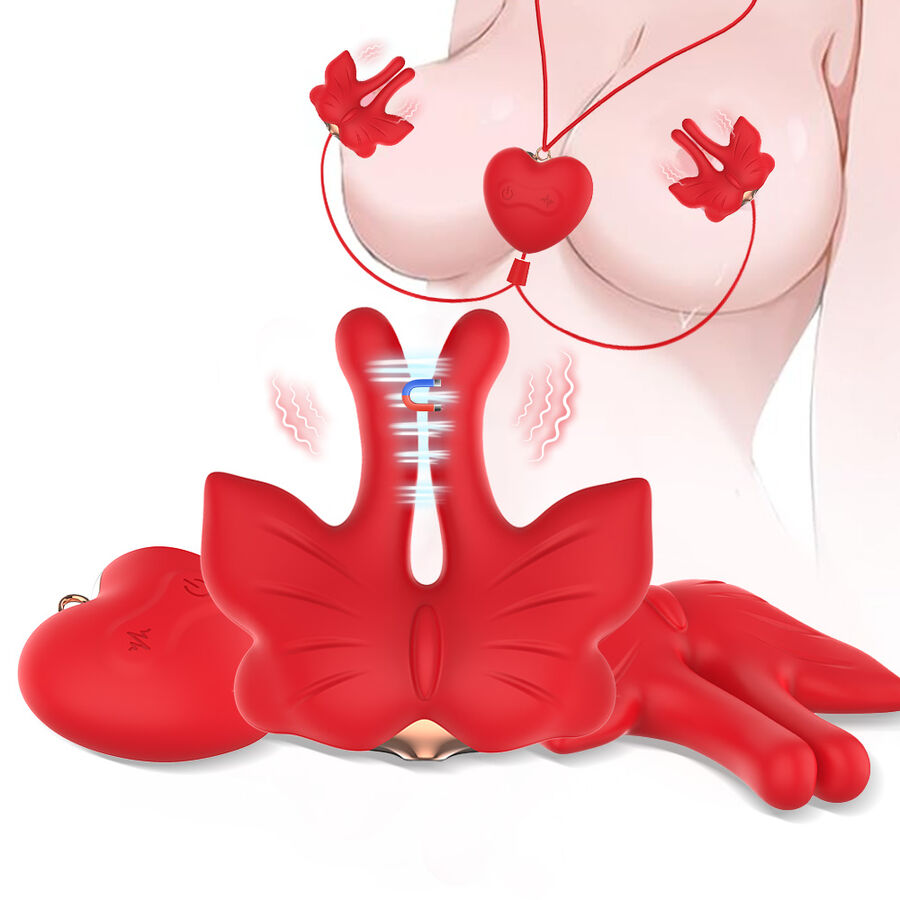 ARMONY – MAGNETIC NIPPLE CLAMPS WITH VIBRATION BUTTERFLY SHAPE RED