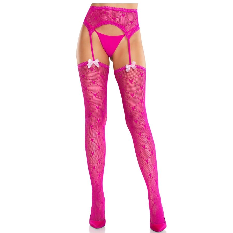 LEG AVENUE – MEDIAS DE CORAZÓN CON LIGAS MAGENTA