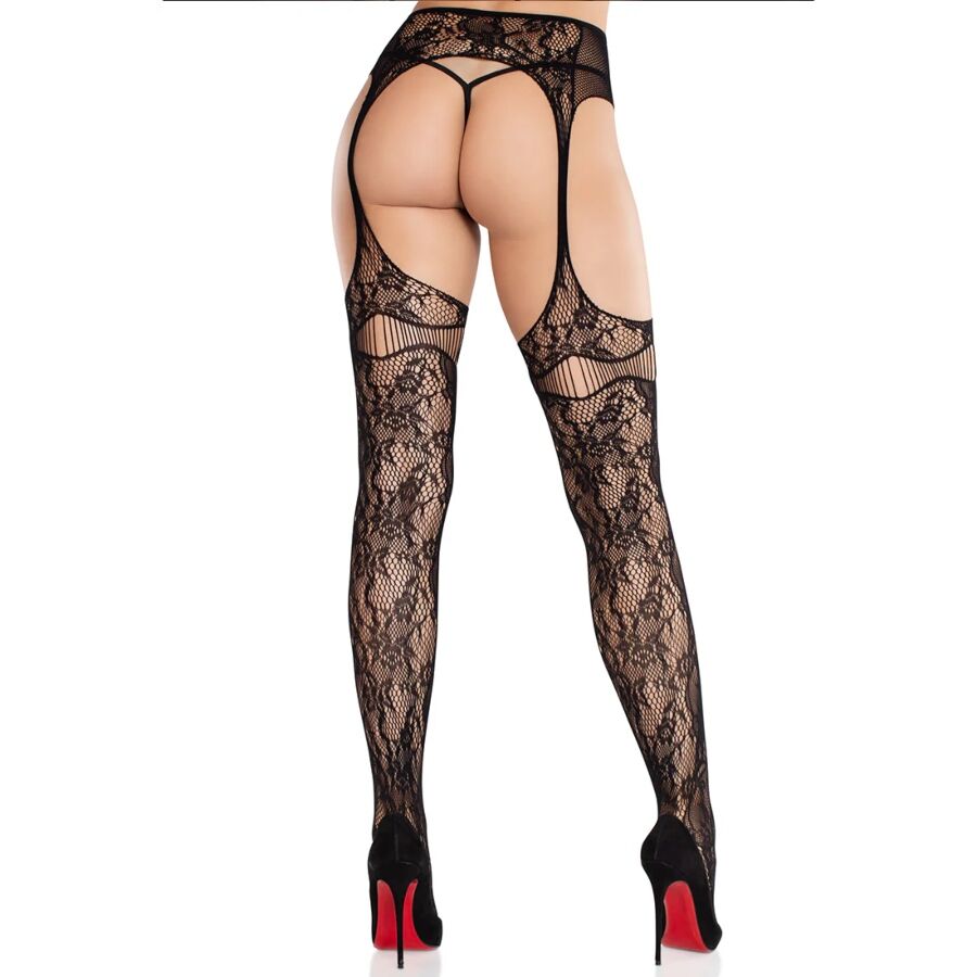 LEG AVENUE – MEDIAS DE ENCAJE CON LIGAS NEGRO