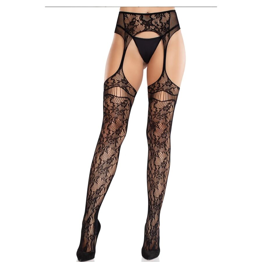 LEG AVENUE – MEDIAS DE ENCAJE CON LIGAS NEGRO