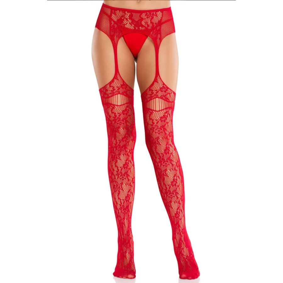 LEG AVENUE – MEDIAS DE ENCAJE CON LIGAS ROJO