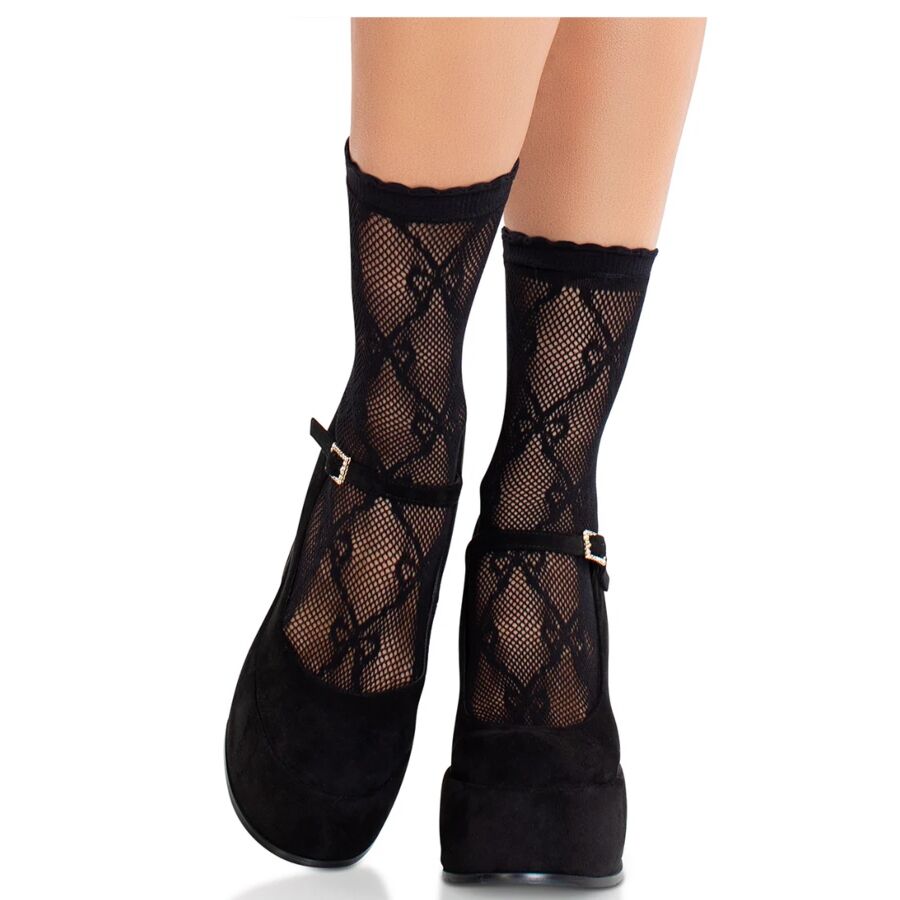LEG AVENUE – CALCETINES DE ENCAJE DE LAZOS NEGRO