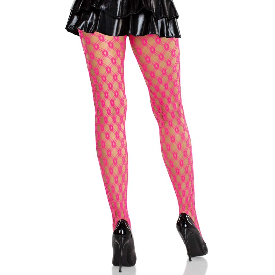 LEG AVENUE – MALLAS DE ENCAJE CON OJALES ROSA NEÓN