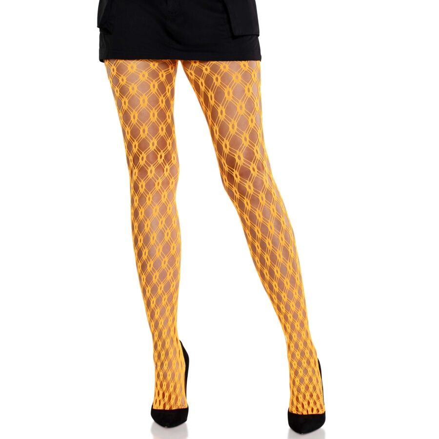 LEG AVENUE – MALLAS DE ENCAJE CON OJALES NARANJA NEÓN