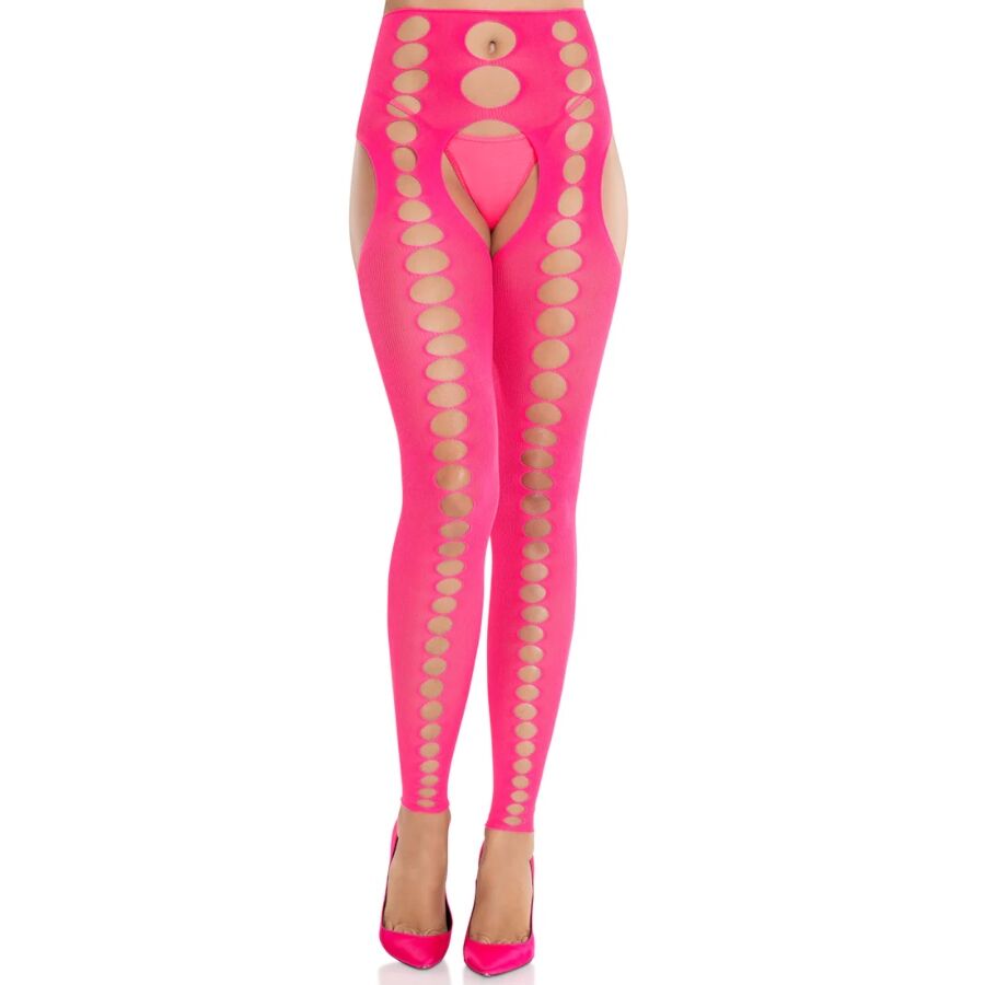 LEG AVENUE – MEDIAS OPACAS SIN TIRANTES Y COSTURAS ROSA NEÓN
