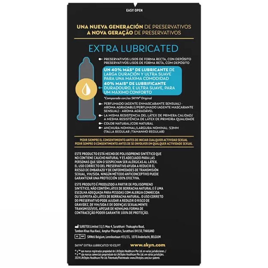 SKYN – PRESERVATIVO EXTRA LUBRICADO 10 UNIDADES