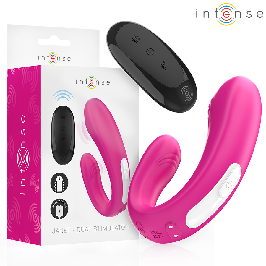 INTENSE – JANET ESTIMULADOR Y VIBRADOR DUAL EN FORMA DE U CON CONTROL REMOTO ROSA