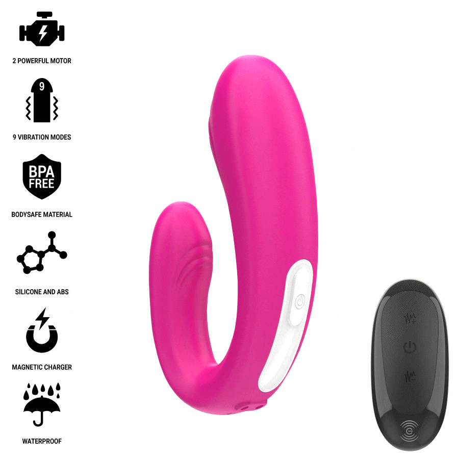 INTENSE – JANET ESTIMULADOR Y VIBRADOR DUAL EN FORMA DE U CON CONTROL REMOTO ROSA