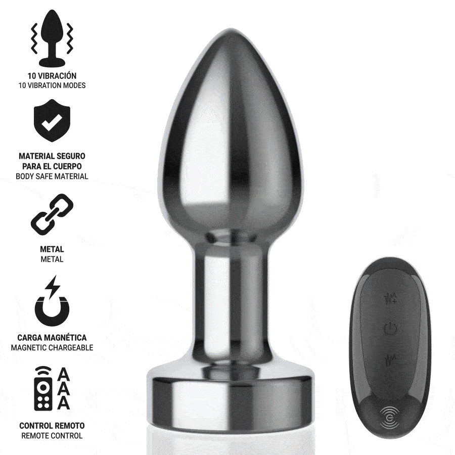 INTENSE – PLUG ANAL 10 VIBRACIONES METAL CON CONTROL REMOTO S