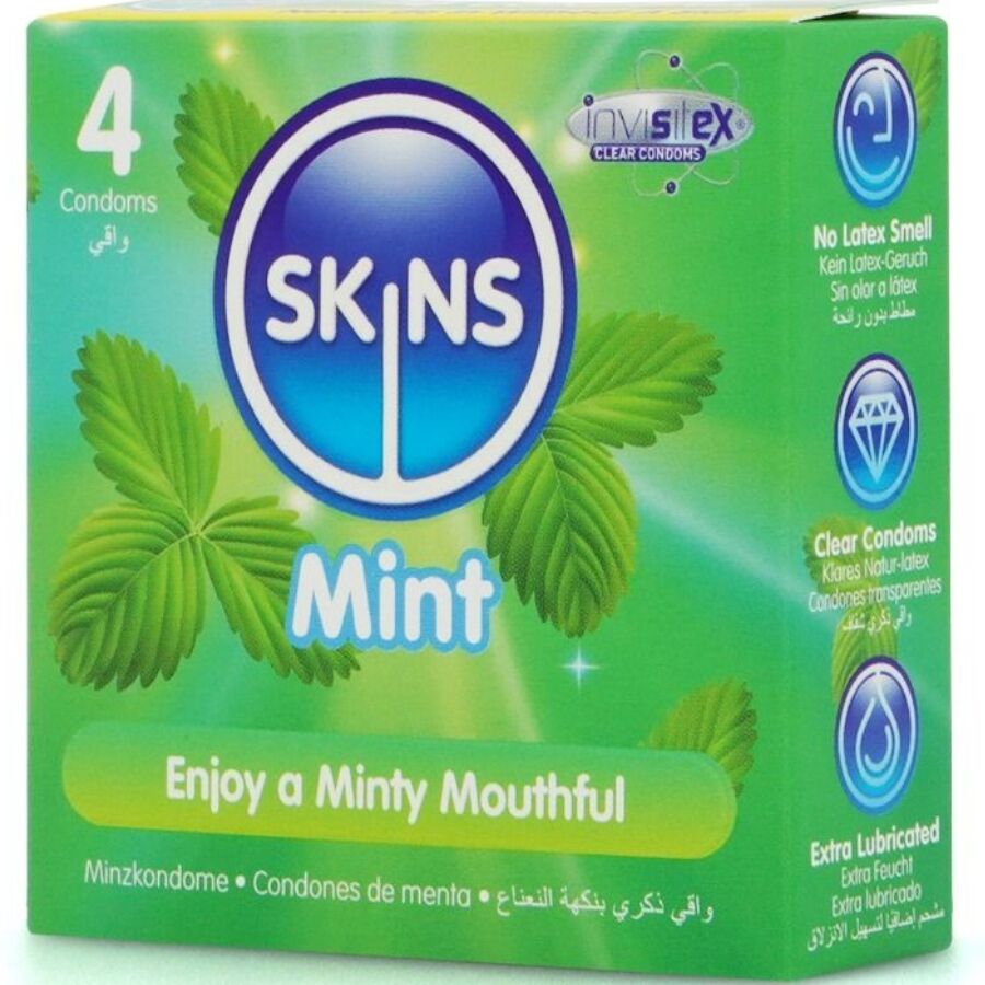 SKINS – PRESERVATIVOS PREMIUM SABOR MENTA PACK 4
