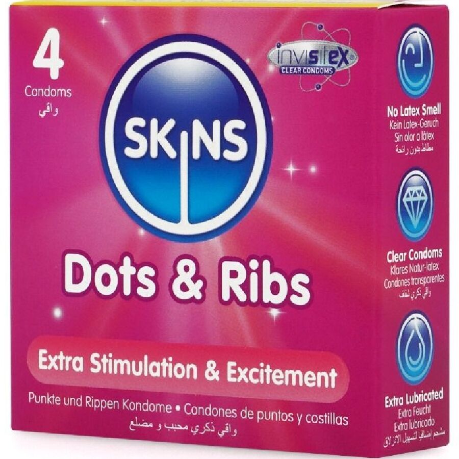 SKINS – DOTS  RIBS PRESERVATIVOS PREMIUM PACK 4