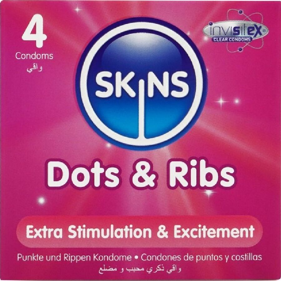 SKINS – DOTS  RIBS PRESERVATIVOS PREMIUM PACK 4